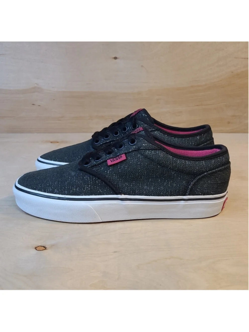 Vans Atwood Tinsel Canvas Glitter Black Skate Sneakers Size 6.5 Women's
